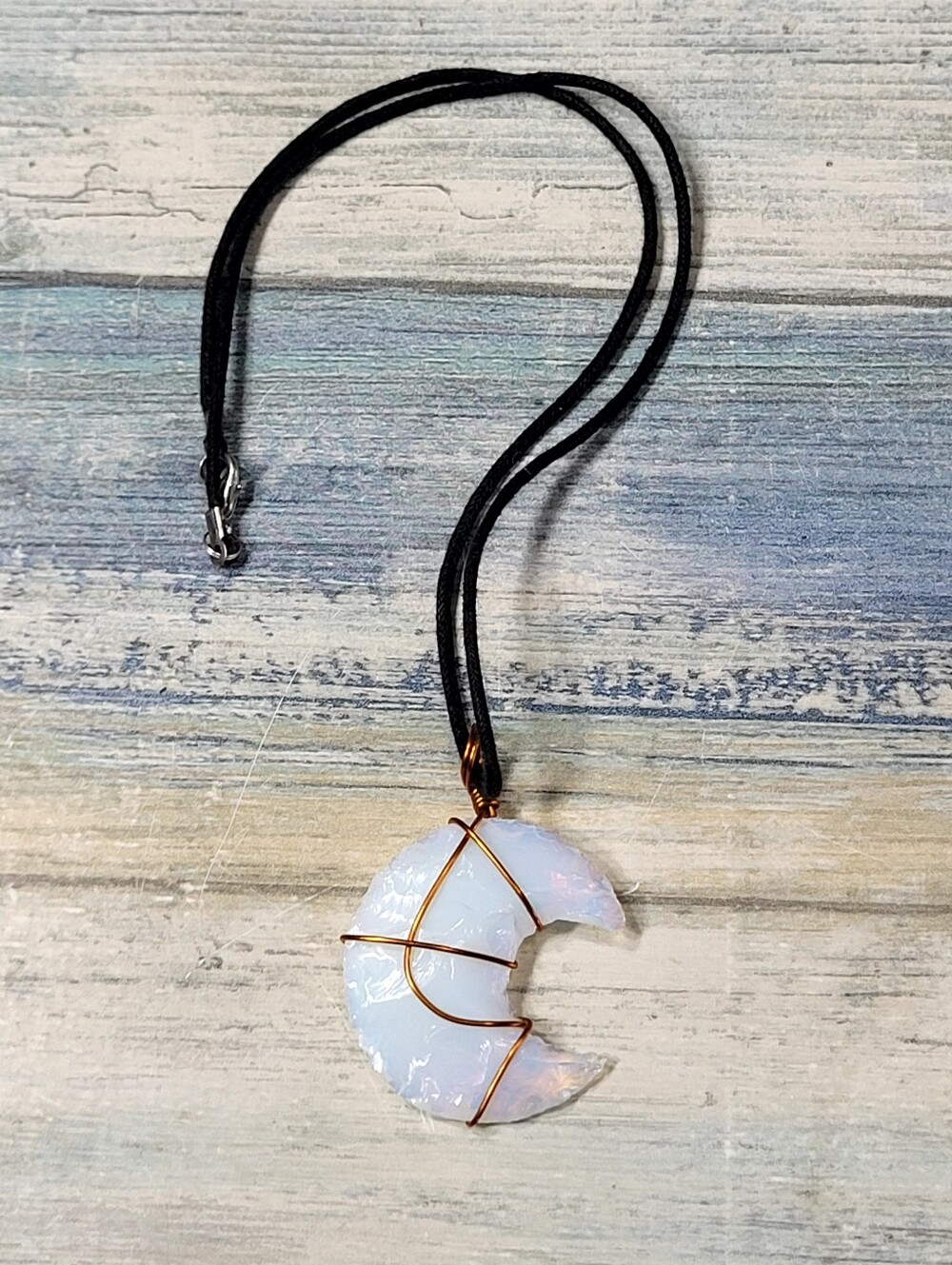 Handmade White Glass Moon Pendant Necklace - Unbranded